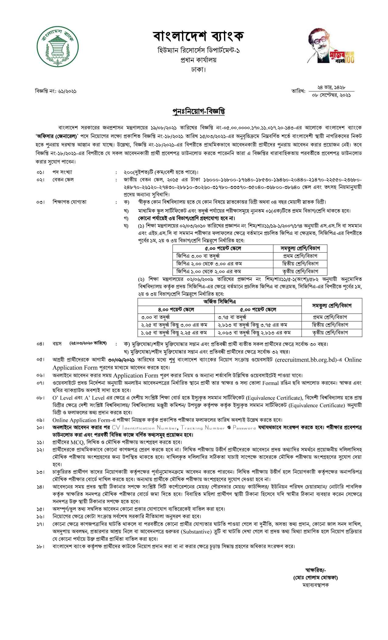 বাংলাদেশ ব্যাংক নিয়োগ বিজ্ঞপ্তি ২০২১, Bangladesh Bank Job Circular 2021