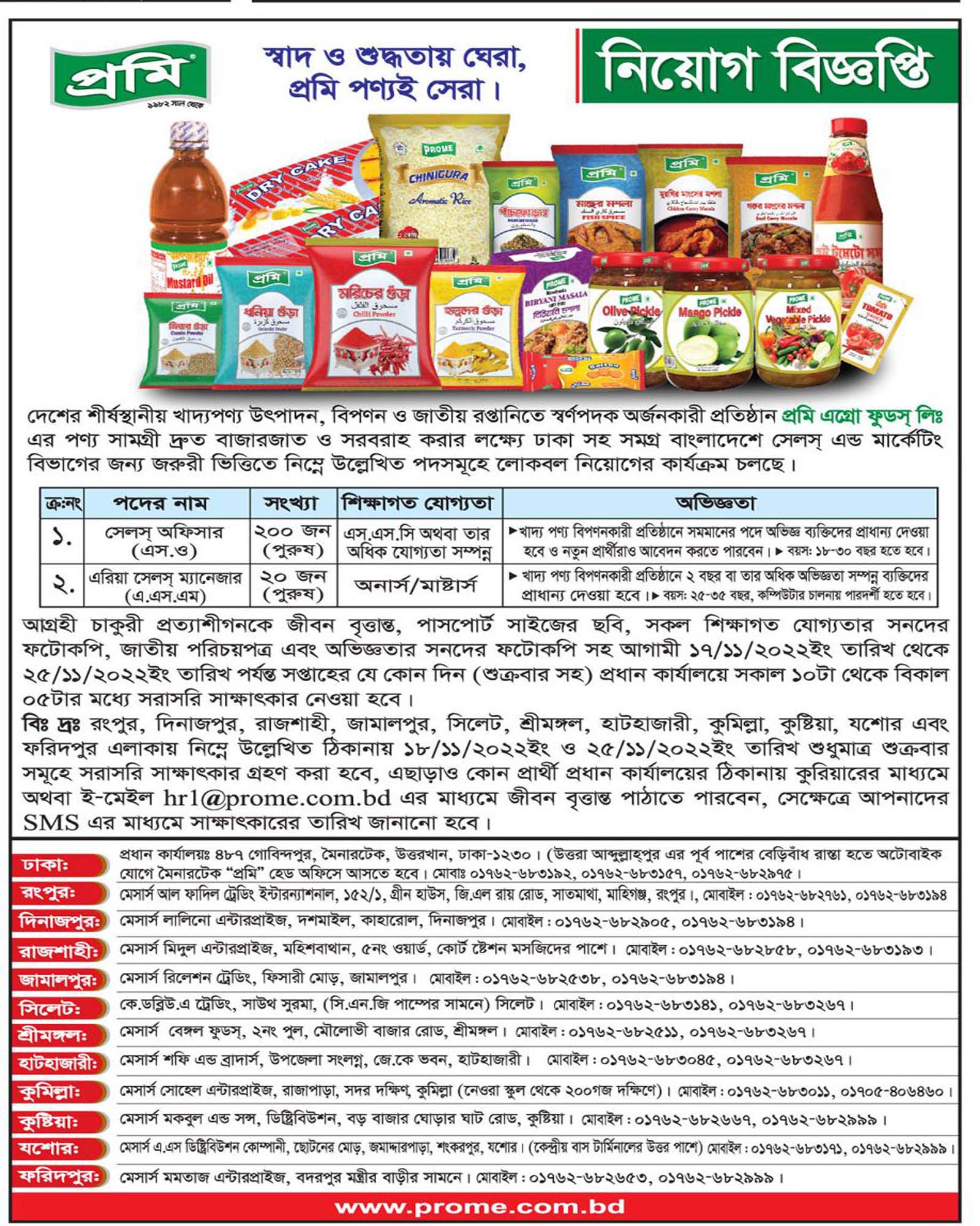 এসএসসি পাসে ২০০ জনকে নিয়োগ দেবে প্রমি এগ্রো ফুডস লিমিটেড, প্রমি এগ্রো ফুডস লিমিটেড নিয়োগ ২০২২, 