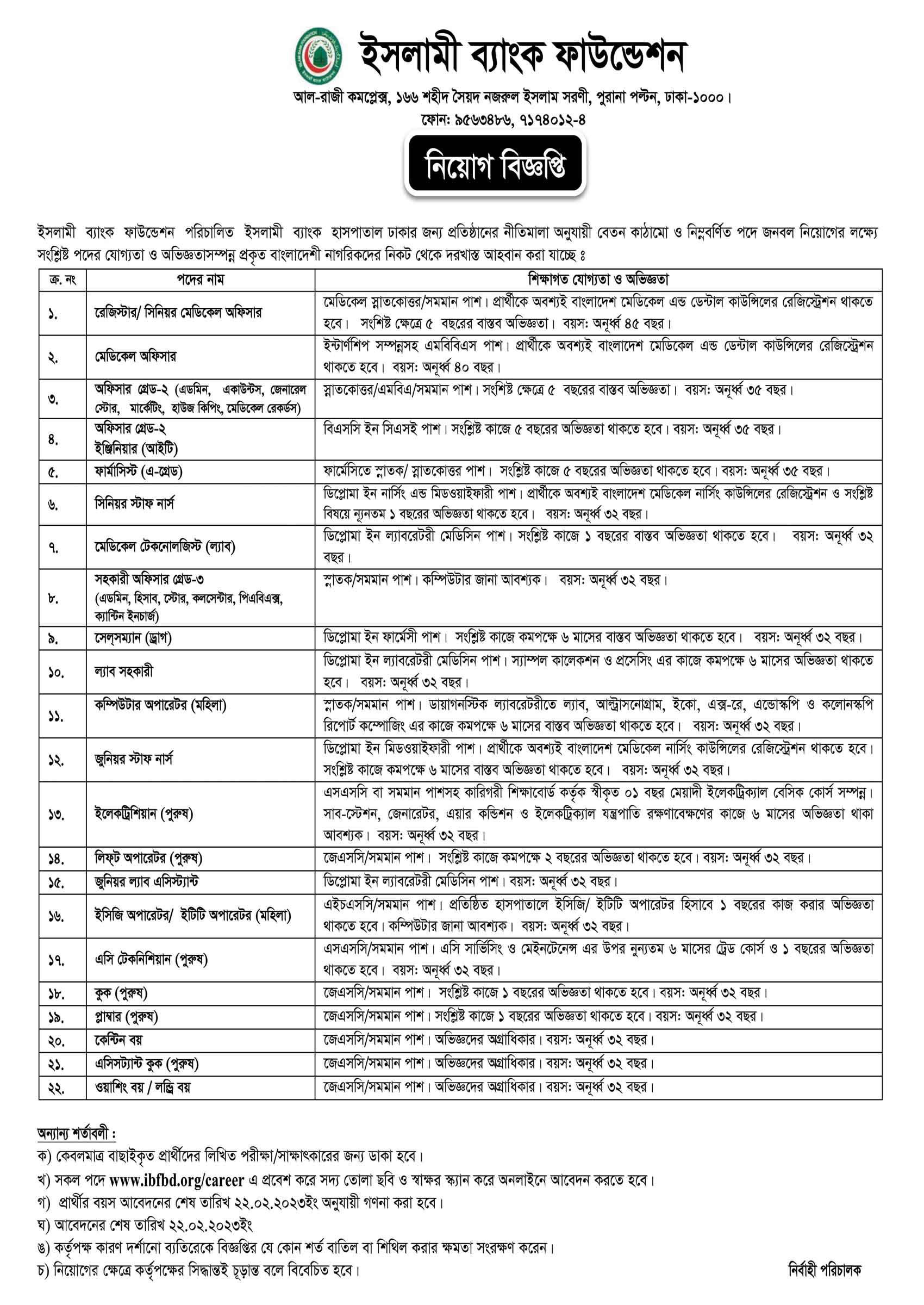 একাধিক পদে লোকবল নিয়োগ দেবে ইসলামী ব্যাংক হাসপাতাল, ইসলামী ব্যাংক ফাউন্ডেশন নিয়োগ ২০২৩, ইসলামী ব্যাংক হাসপাতাল নিয়োগ বিজ্ঞপ্তি ২০২৩, 
