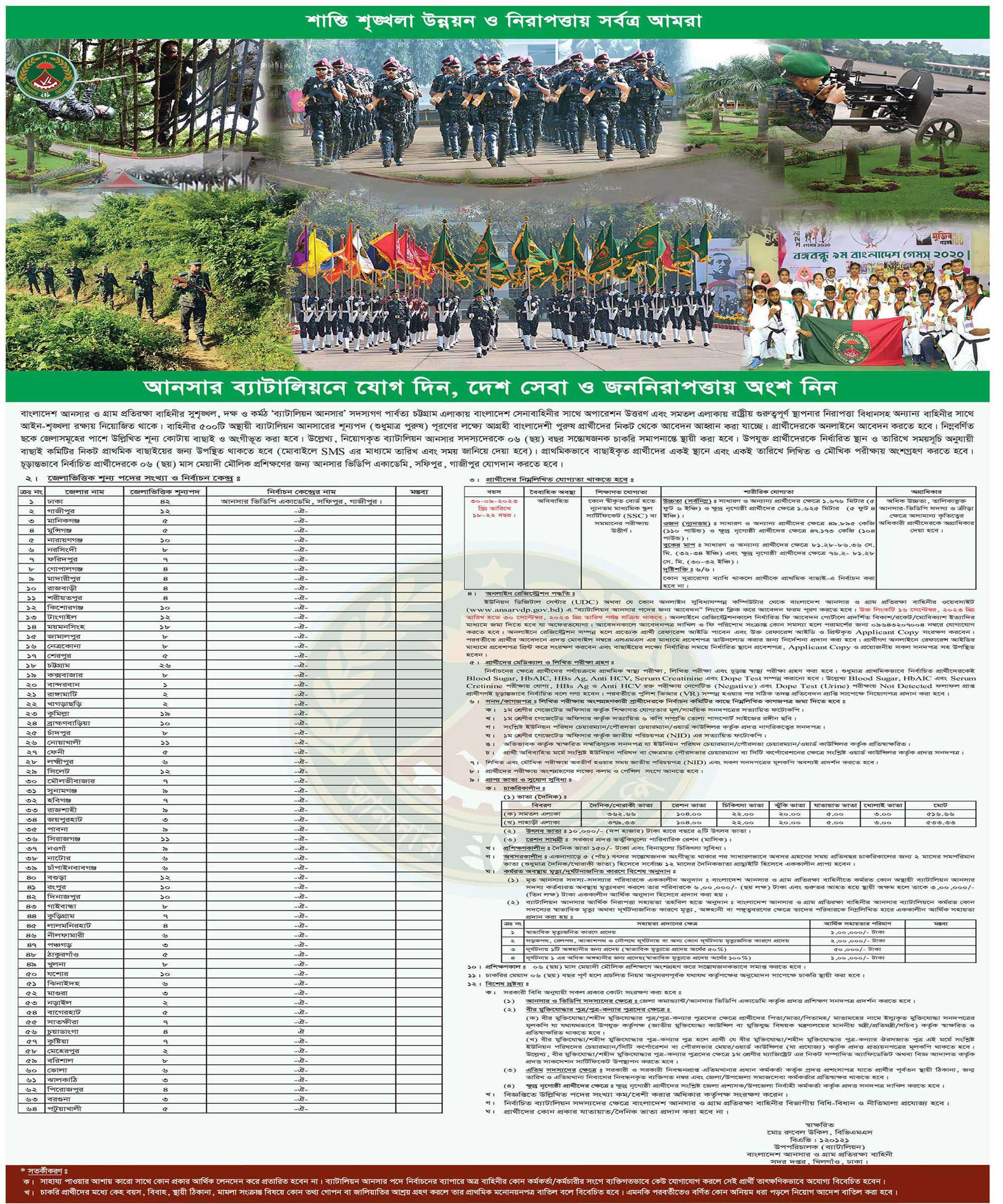 আনসার ব্যাটালিয়ন নিয়োগ ২০২৩ সার্কুলার, ansar battalion job circular 2023