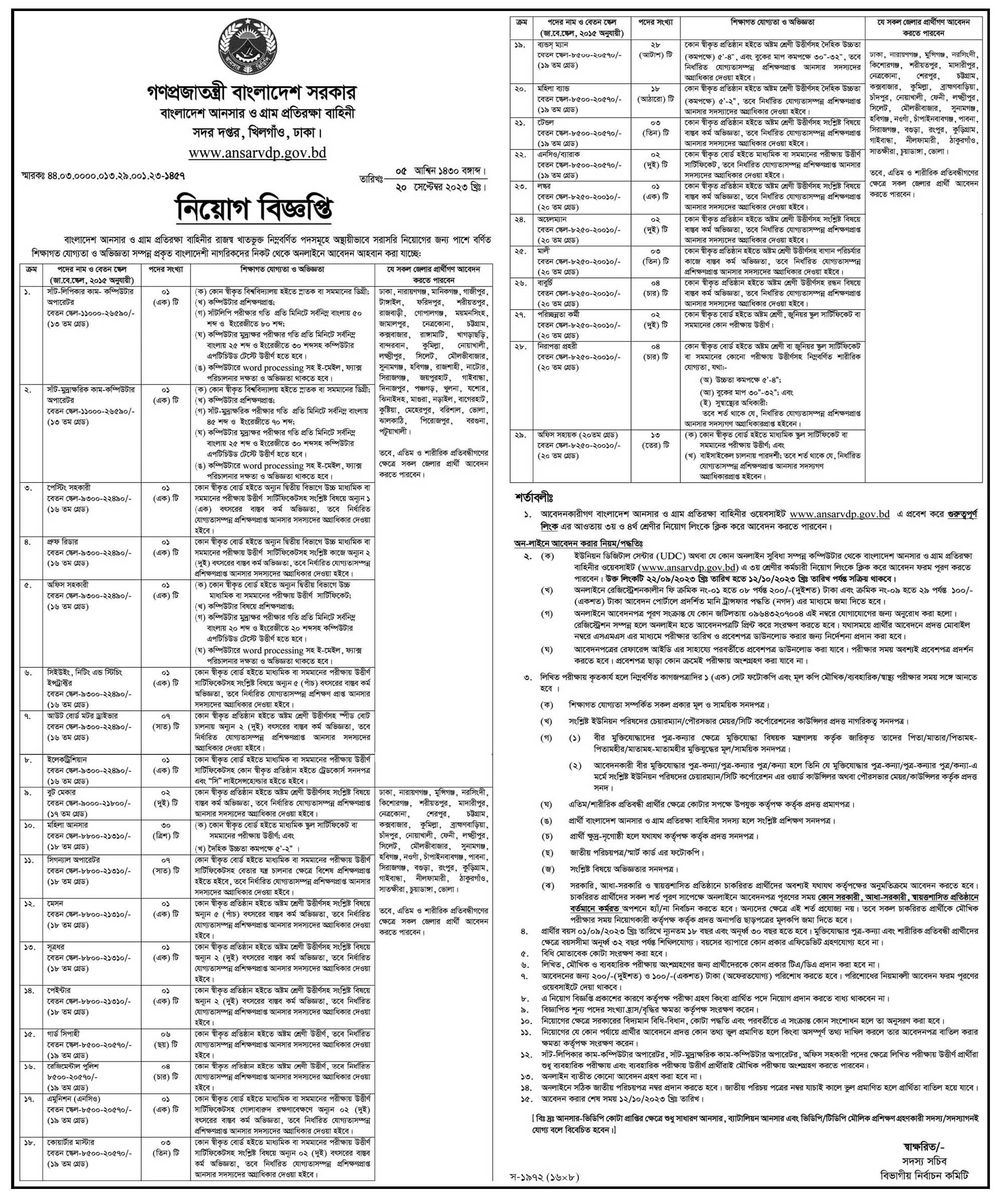 আনসার ভিডিপি নিয়োগ ২০২৩ সার্কুলার, gov job, govt job bd, govt job circular 2023, govt job circular bd, সরকারি চাকরি, সরকারি চাকরির খবর, সরকারি চাকরির খবর ২০২৩, 