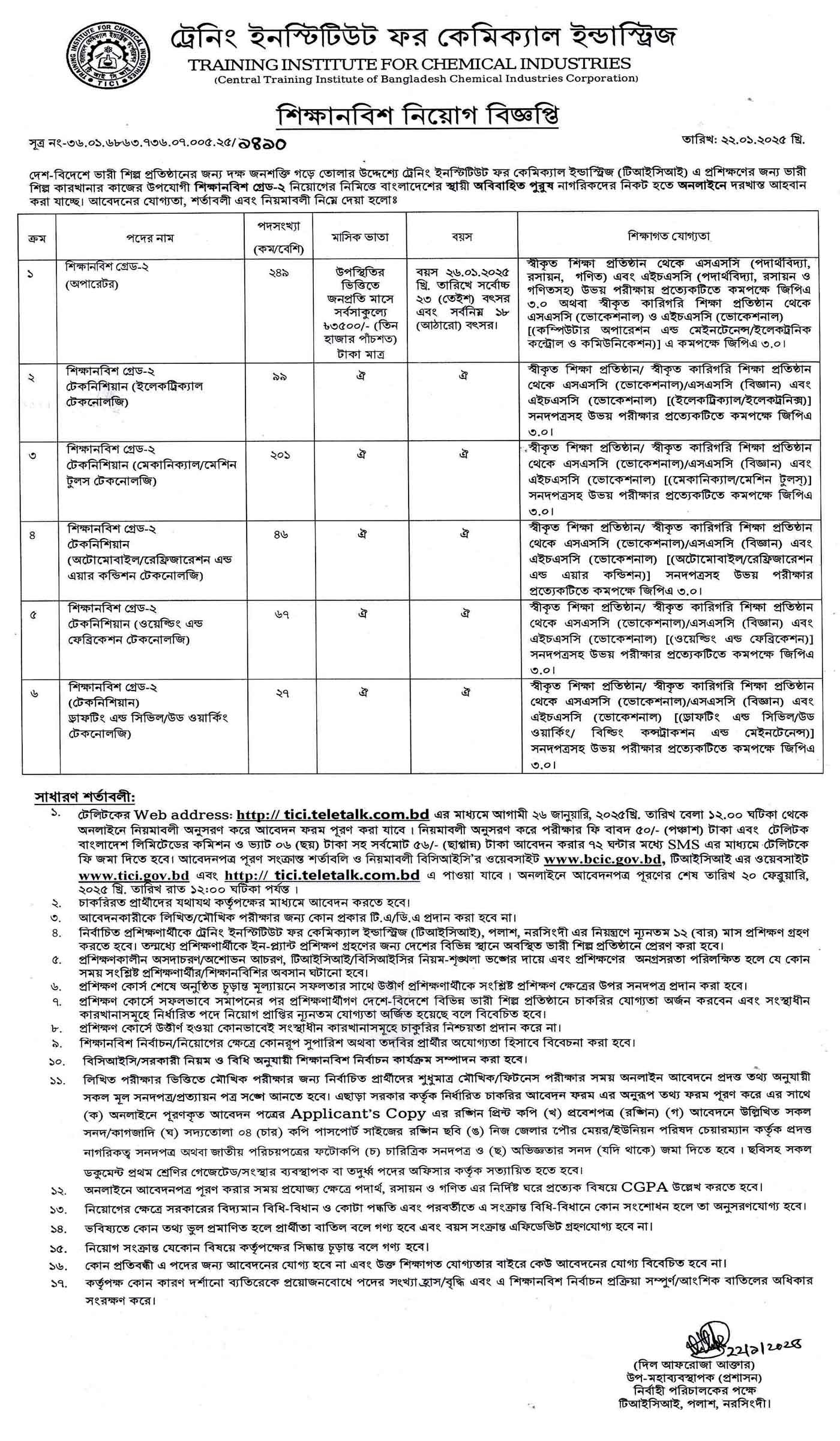 ট্রেনিং ইনস্টিটিউট ফর কেমিক্যাল ইন্ডাস্ট্রিজ নিয়োগ, tici job circular