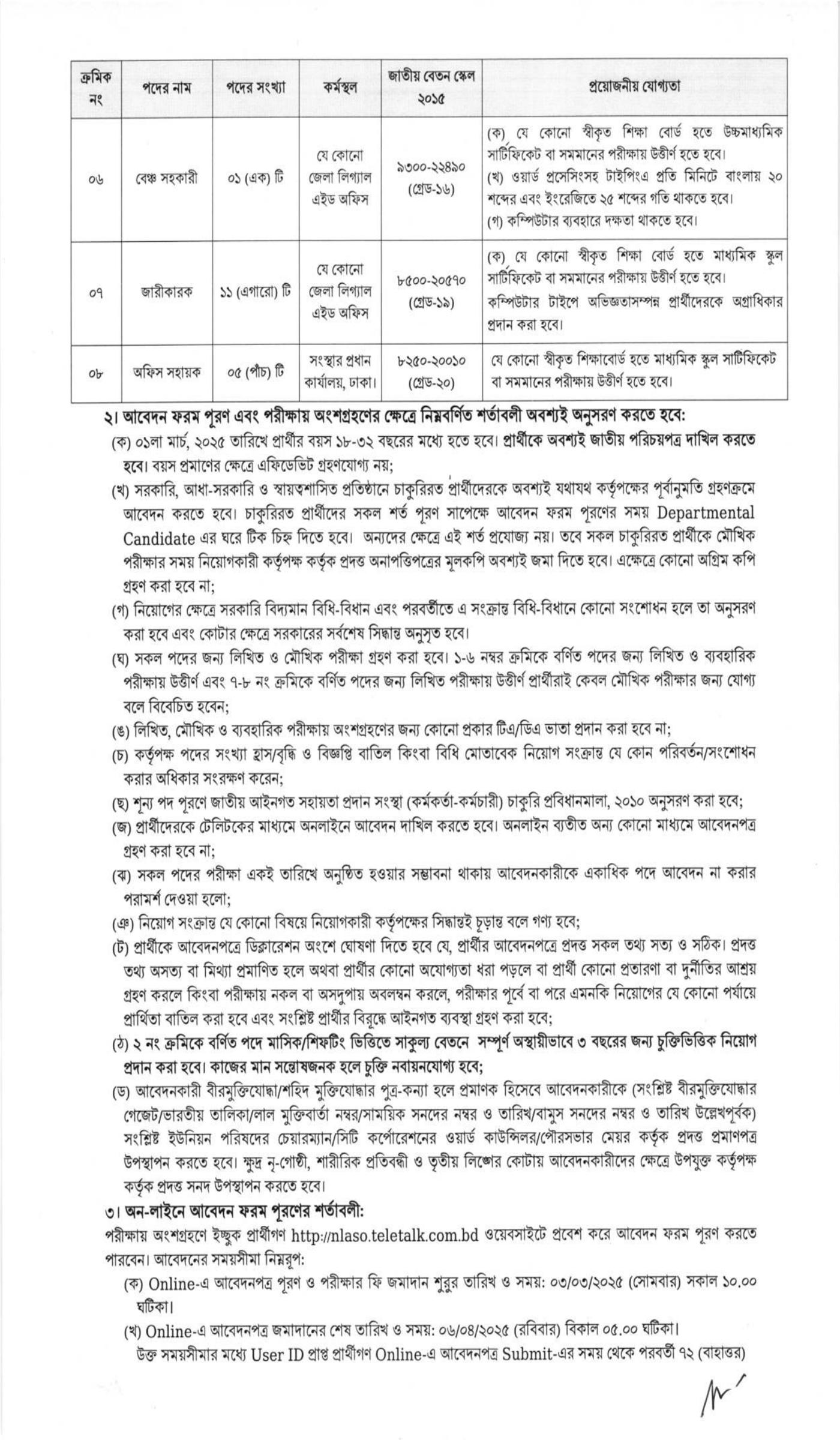 একাধিক পদে জাতীয় আইনগত সহায়তা প্রদান সংস্থা নিয়োগ বিজ্ঞপ্তি ২০২৫ প্রকাশ, জাতীয় আইনগত সহায়তা প্রদান সংস্থা নিয়োগ বিজ্ঞপ্তি ২০২৫, National Legal Aid Services Organization Job Circular 2025, nlaso job circular 2025